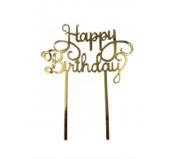 Дзеркальний топер "happy birthday" (золото)